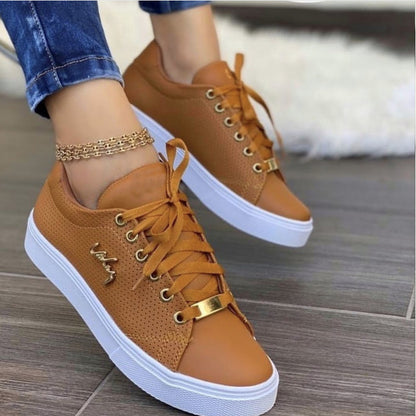 Lace Up Round Toe Sneakers Breathable Sports Low Top