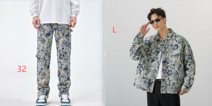 All-matching Loose Fashion Denim Jacquard Pants For Boys