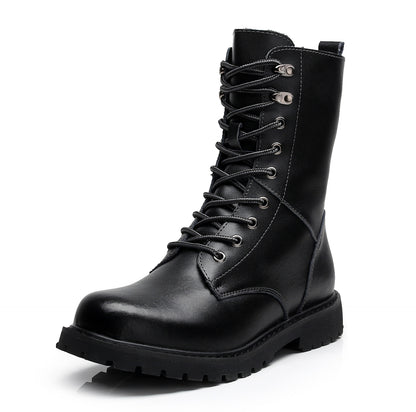 Winter high top men's shoes leather military boots men's plus fleece high top Martin boots