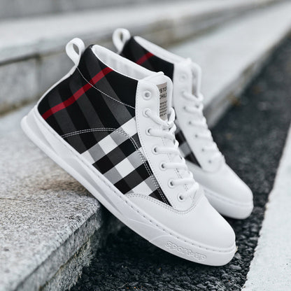 High Top Casual Canvas Shoes Plaid Men's Shoes Fashion Sneakers