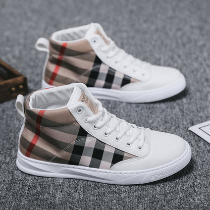 High Top Casual Canvas Shoes Plaid Men's Shoes Fashion Sneakers