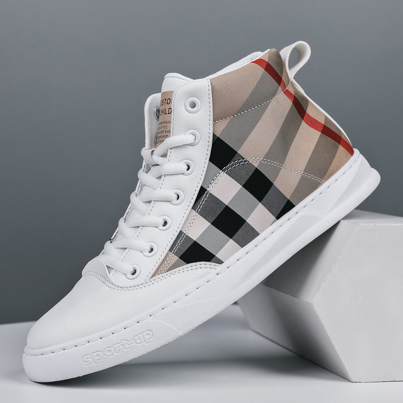 High Top Casual Canvas Shoes Plaid Men's Shoes Fashion Sneakers