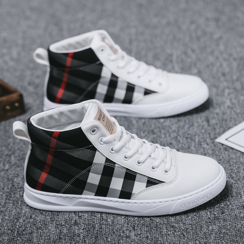 High Top Casual Canvas Shoes Plaid Men's Shoes Fashion Sneakers