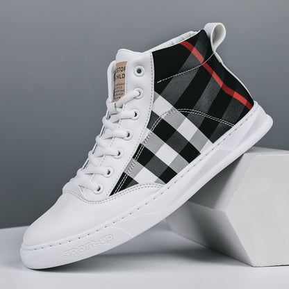 High Top Casual Canvas Shoes Plaid Men's Shoes Fashion Sneakers