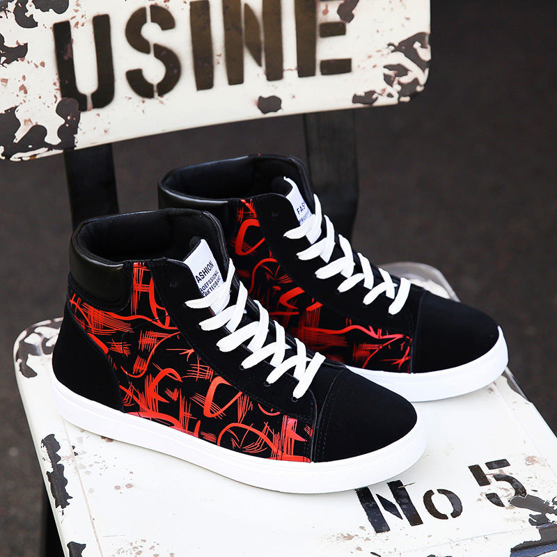 Men's high-top casual lace-up canvas shoes