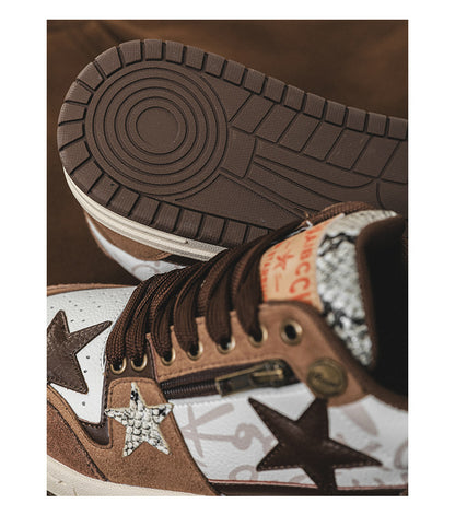 Brown Star Retro Minority Design Shoes