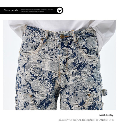 All-matching Loose Fashion Denim Jacquard Pants For Boys