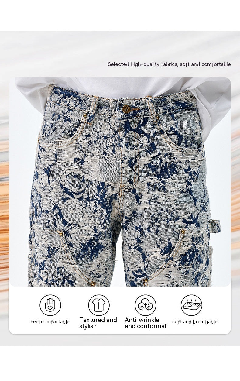 All-matching Loose Fashion Denim Jacquard Pants For Boys