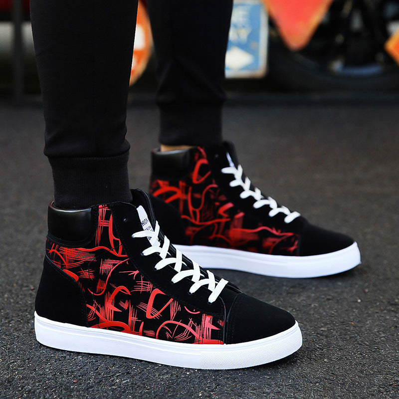 Men's high-top casual lace-up canvas shoes