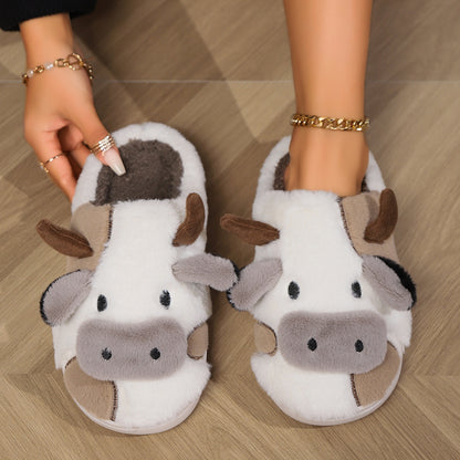 Cow Open Linen Slippers Winter Girls Can Wear At Home