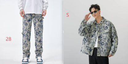 All-matching Loose Fashion Denim Jacquard Pants For Boys