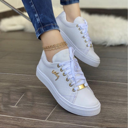 Lace Up Round Toe Sneakers Breathable Sports Low Top