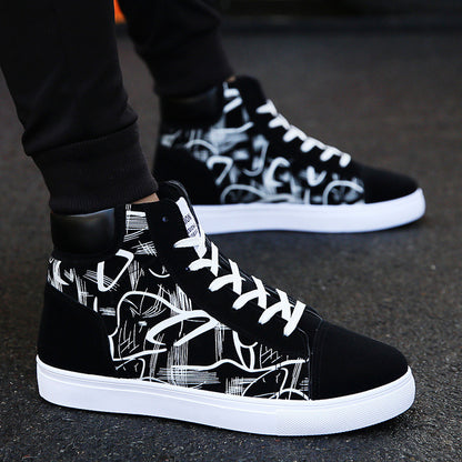 Men's high-top casual lace-up canvas shoes