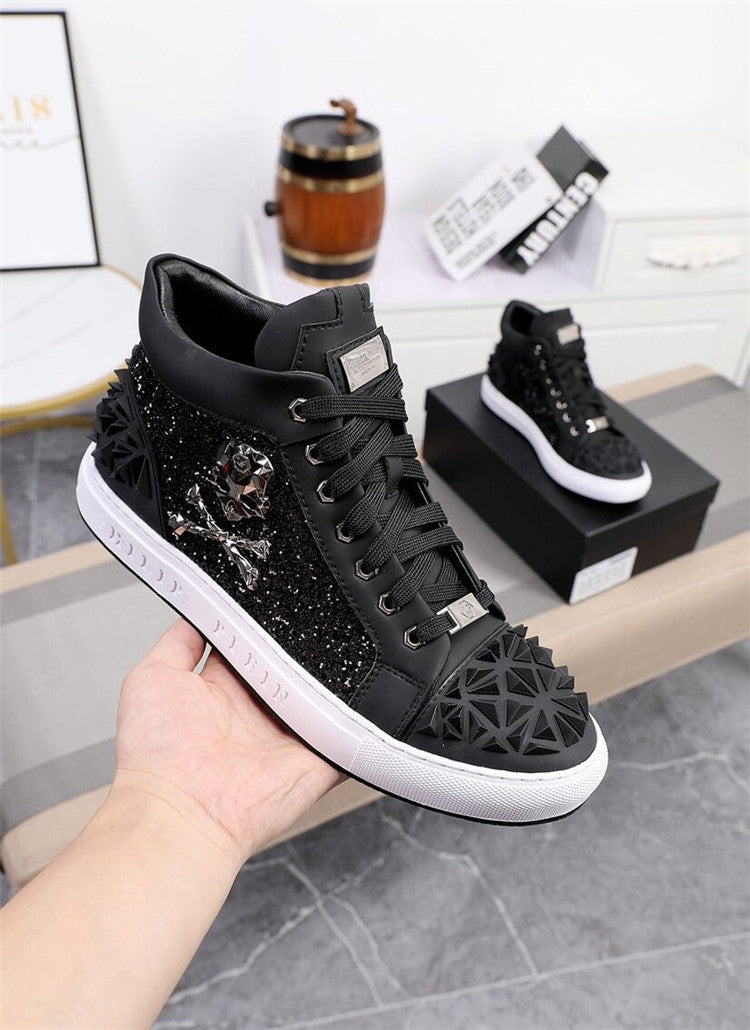 Genuine Leather Breathable High Top Skeleton Shoes For Men