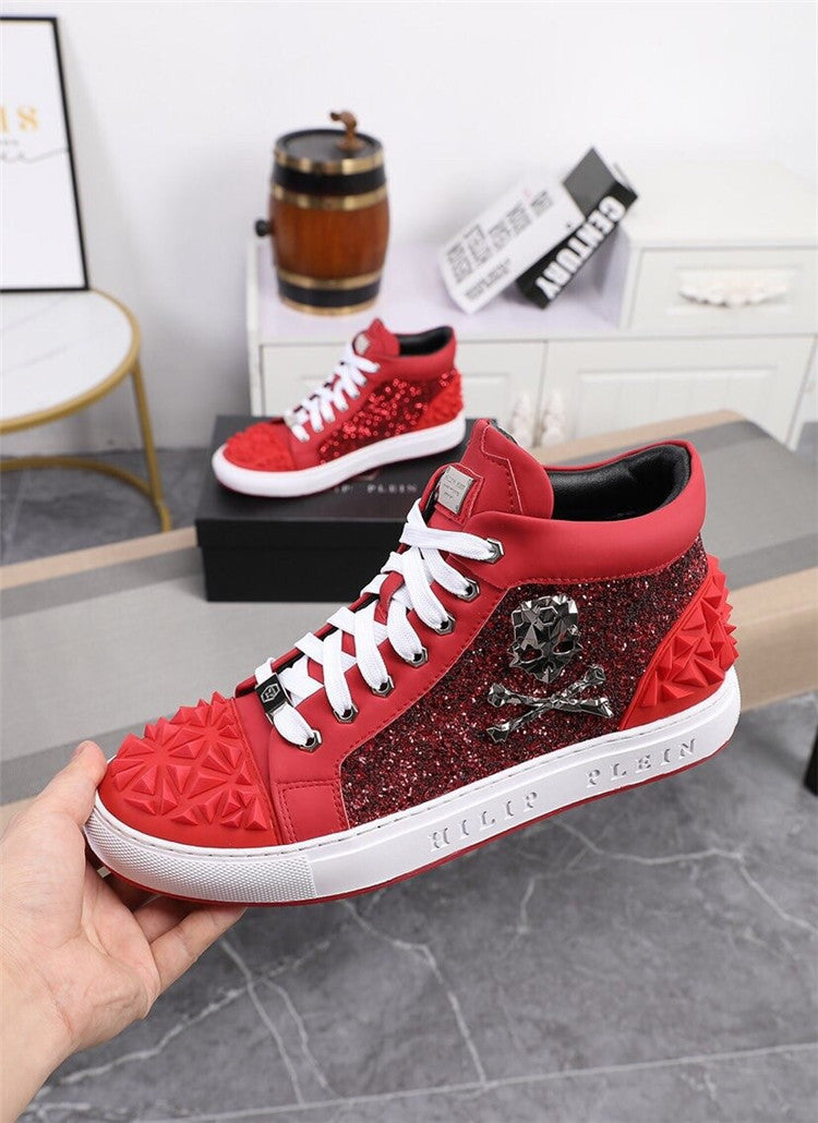 Genuine Leather Breathable High Top Skeleton Shoes For Men