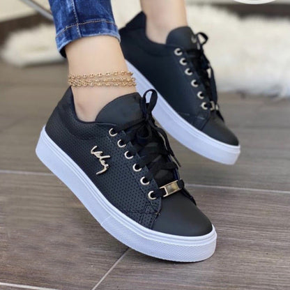 Lace Up Round Toe Sneakers Breathable Sports Low Top