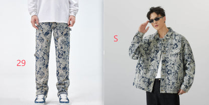 All-matching Loose Fashion Denim Jacquard Pants For Boys