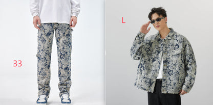 All-matching Loose Fashion Denim Jacquard Pants For Boys